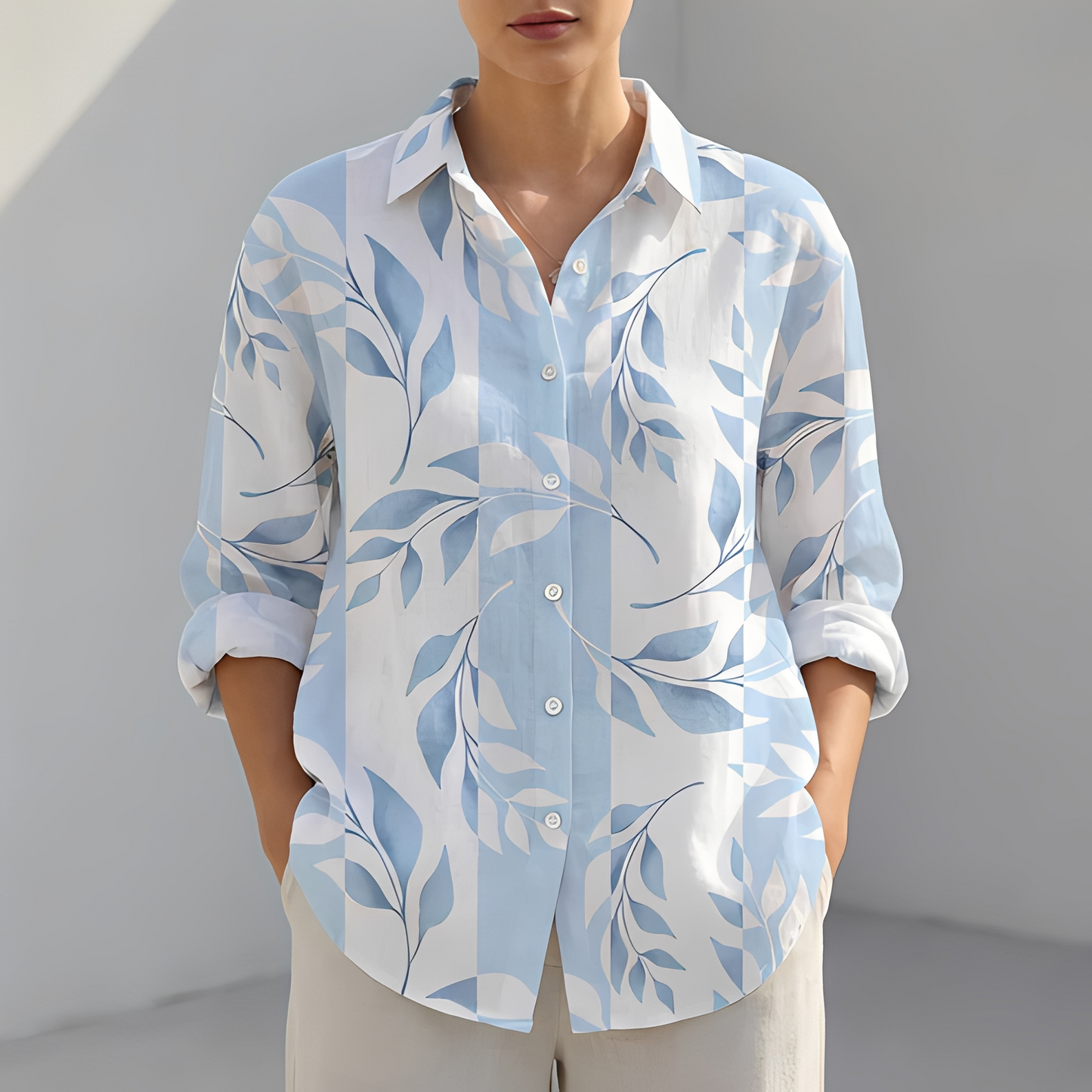 Khaye Damen Sommerhemd Leicht Baumwolle Pastellblau - Norvielle