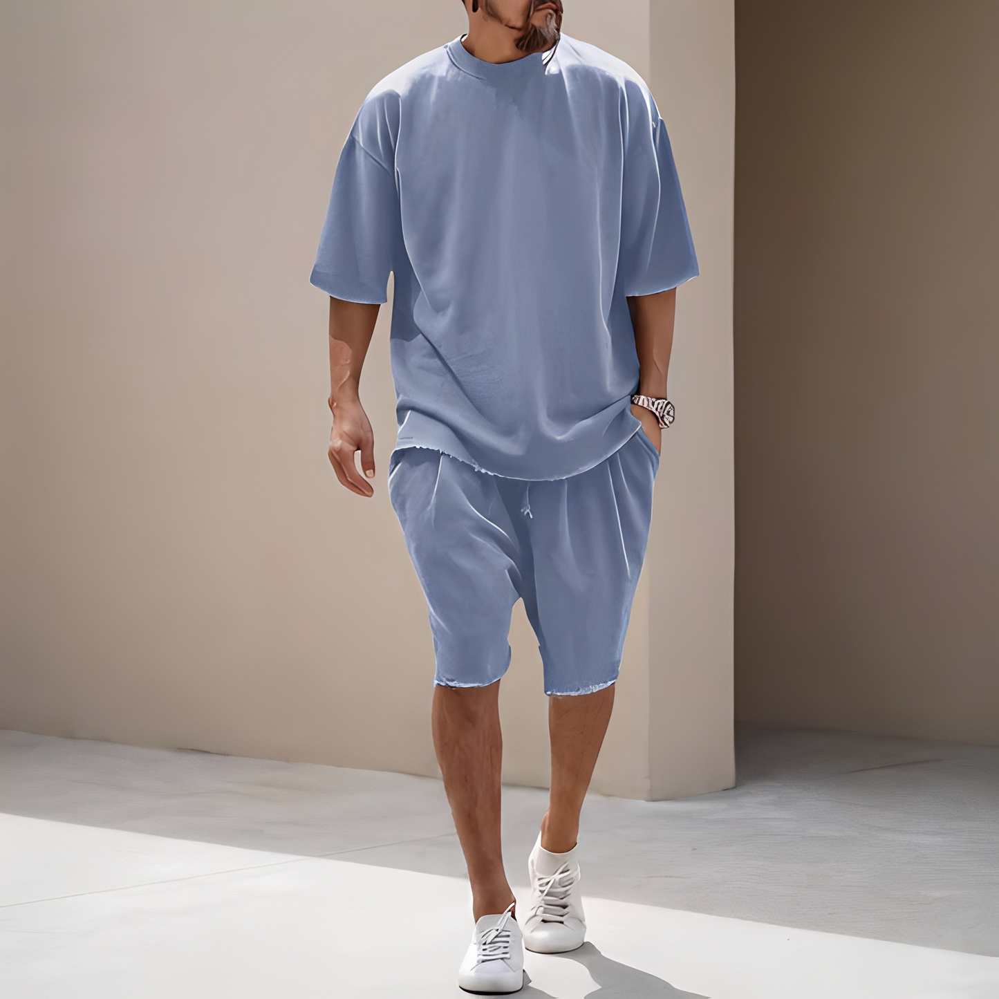 Männer Weites Sommer-Set Angelo Leicht Baumwolle Beige