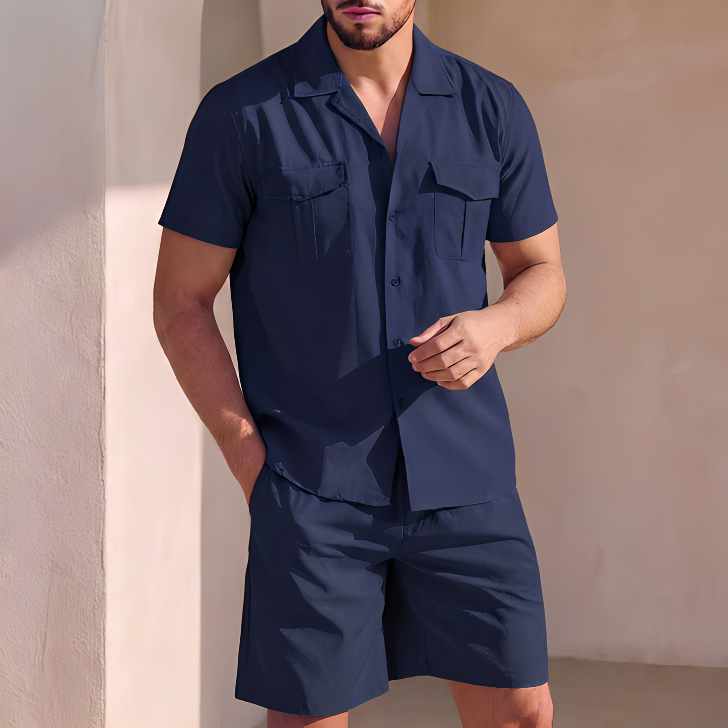 Herren Sommer-Outfit Leicht Baumwolle Beige