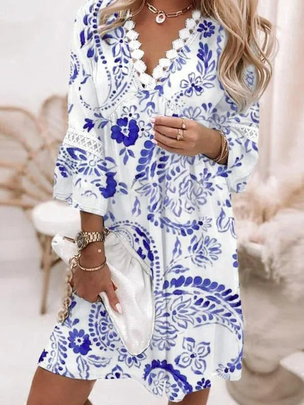 Damen Tunika Blumenmuster Spitze Boho Stil - Norvielle