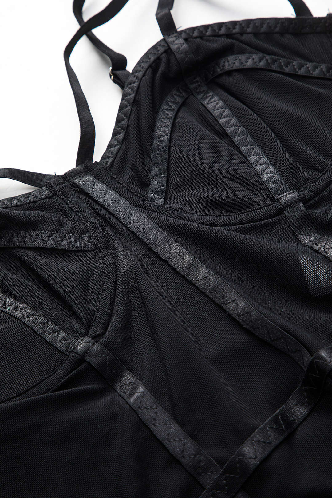 Damen Spaghettiträger-Body Atmungsaktives Mesh mit Bügel-Cups