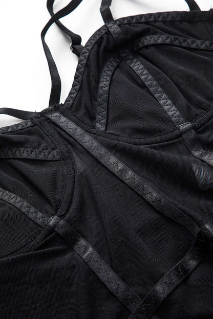 Damen Spaghettiträger-Body Atmungsaktives Mesh mit Bügel-Cups