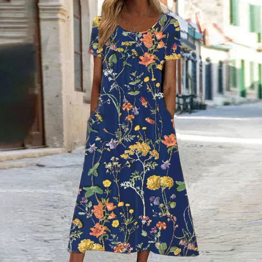 Norvielle Damen Sommerkleid Böhmisches Blumenmuster