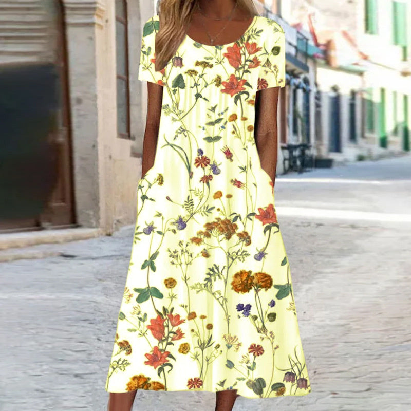 Damen Sommerkleider Kurzarm Blumenmuster