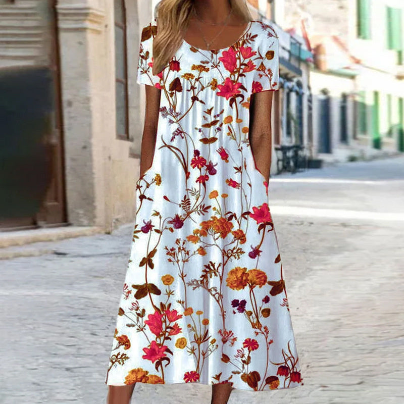 Damen Sommerkleider Kurzarm Blumenmuster - Norvielle