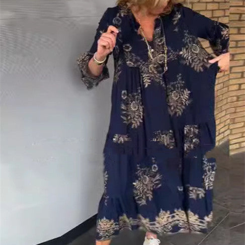 Bohemian Kleid mit V-Ausschnitt, Knöpfen und langen Ärmeln von Elarova
