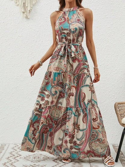 Damen Retro Maxi Kleid Halterneck Vintage-Inspiriert
