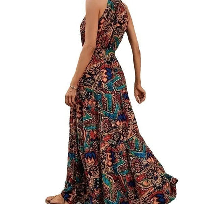 Damen Retro Maxi Kleid Halterneck Vintage-Inspiriert