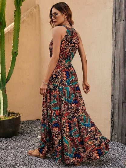Damen Retro Maxi Kleid Halterneck Vintage-Inspiriert - Norvielle