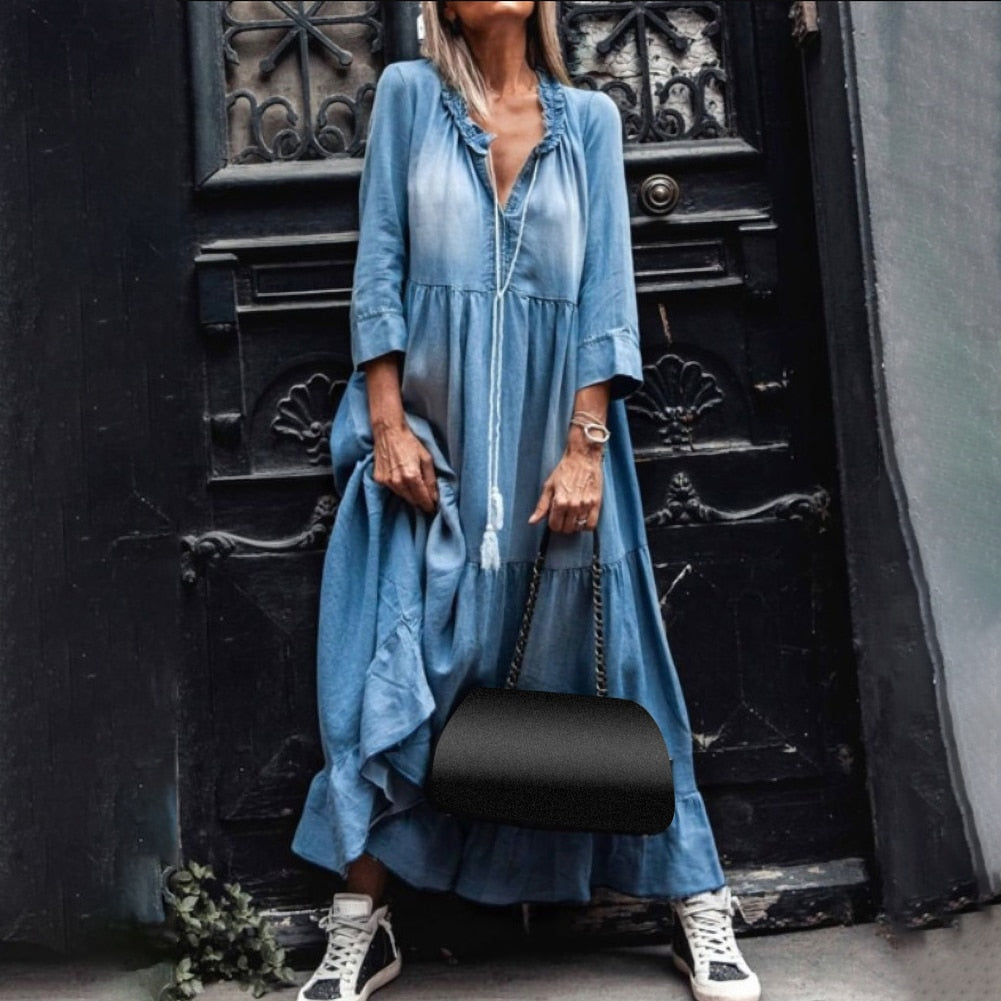 Damen Langkleid Lässig Baumwolle Boho-Stil - Norvielle