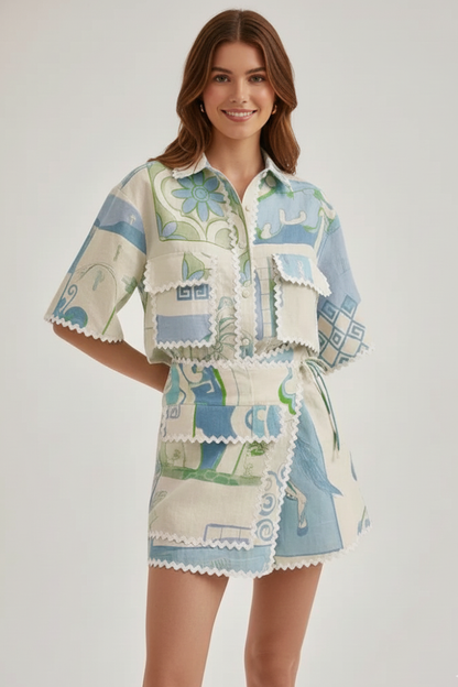 Damen Zweiteiler Set Patchwork Shorts