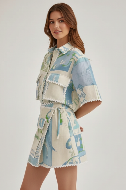 Damen Zweiteiler Set Patchwork Shorts