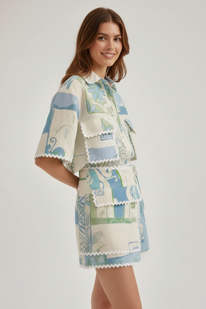 Damen Zweiteiler Set Patchwork Shorts