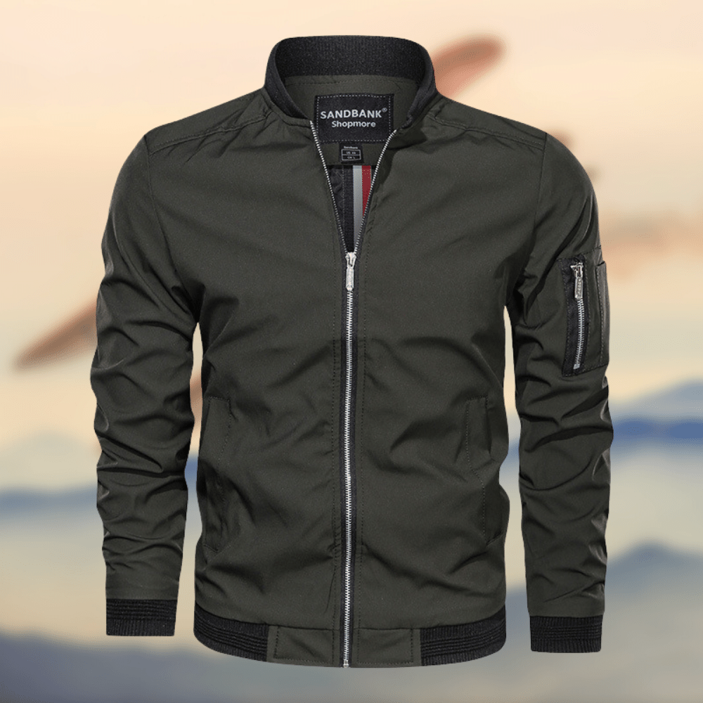 Bomberjacke - Herren Zip-Up Slim Fit Windproof Jacke-Grün-S-Chaps Herrenmode