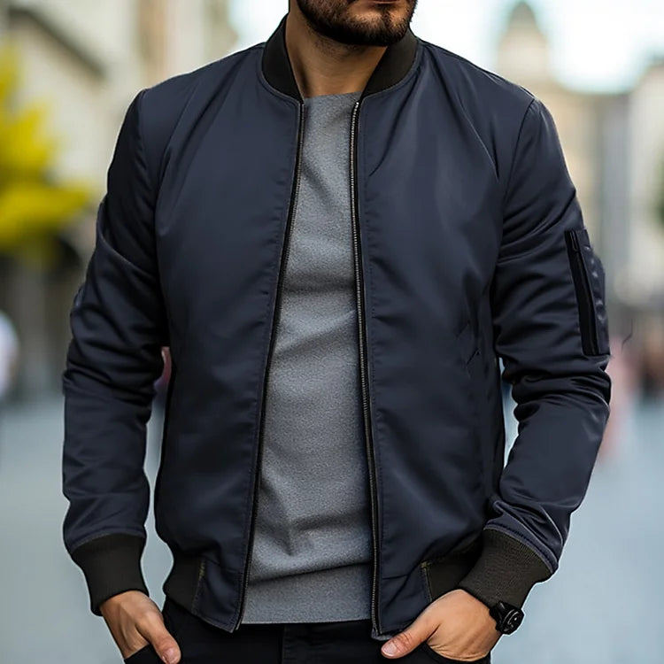 Herren Bomberjacke Slim Fit Reißverschluss Leicht Schwarz - Norvielle