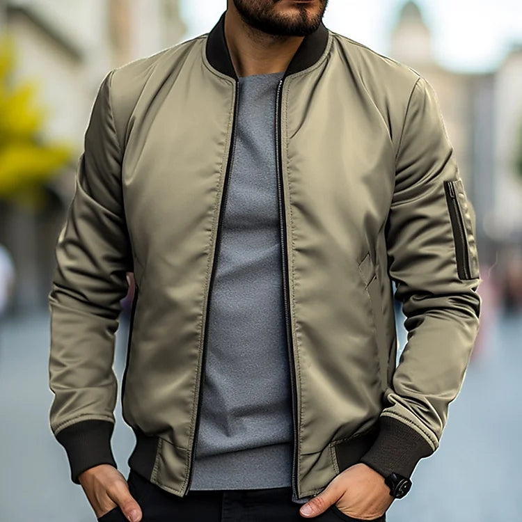 Bomberjacke – Slim Fit – Reißverschluss – Leichte Jacke – Herrenjacke-Khaki-S-Chaps Herrenmode