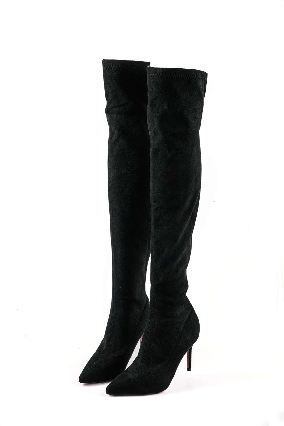 Damen Overknee-Stiefel Velours Elegant Schwarz - Norvielle
