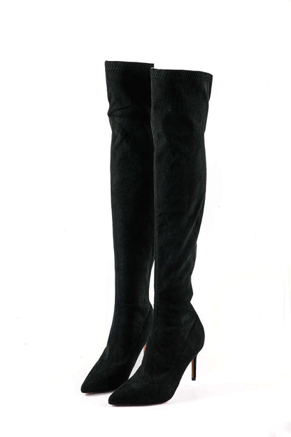 Damen Overknee-Stiefel Velours Elegant Schwarz - Norvielle