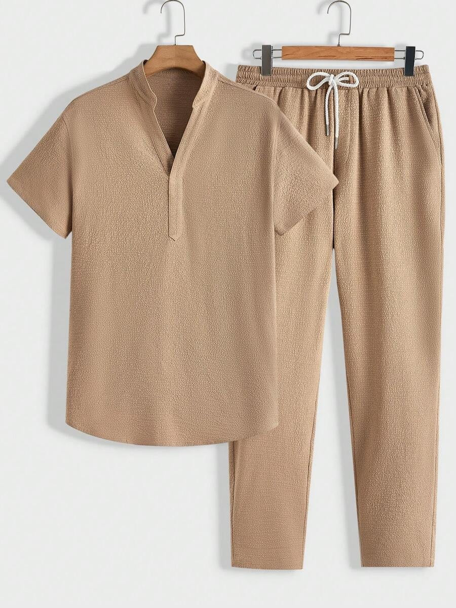 Herren Lounge-Set Polo Stehkragen Hose