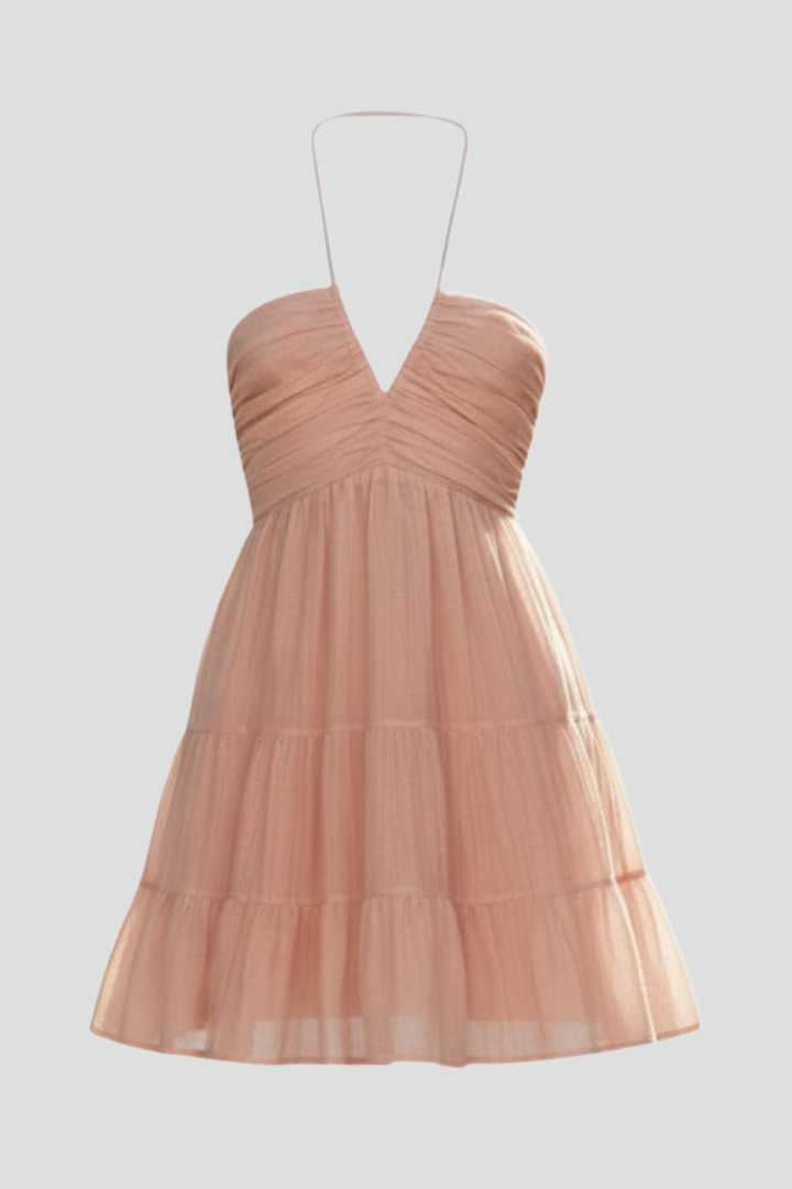Damen Neckholder Kleid mit Rüschenrock Stufenrock - Norvielle