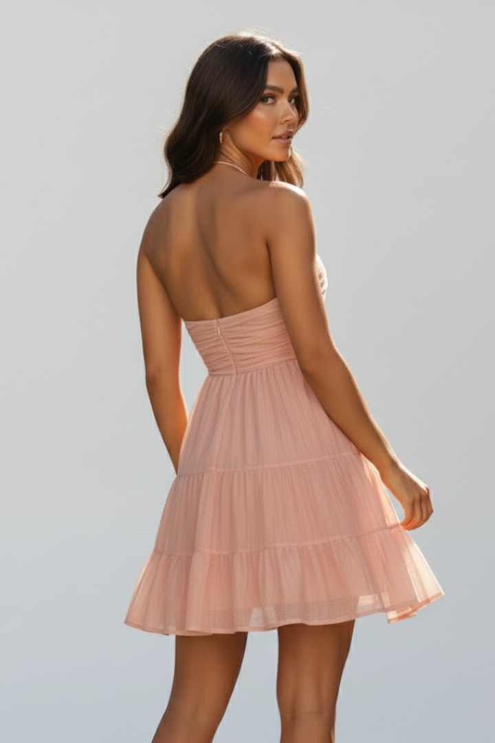 Damen Neckholder Kleid mit Rüschenrock Stufenrock
