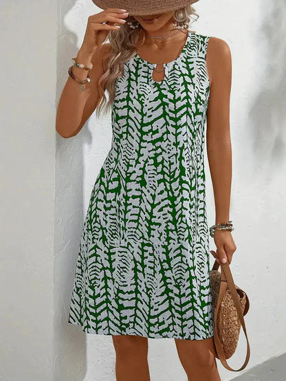 Damen Ärmelloses Sommerkleid Eleganter Print Leicht