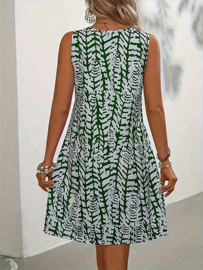 Damen Ärmelloses Sommerkleid Eleganter Print Leicht