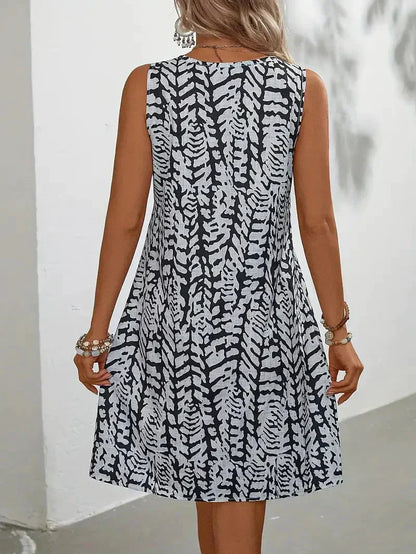 Damen Ärmelloses Sommerkleid Eleganter Print Leicht