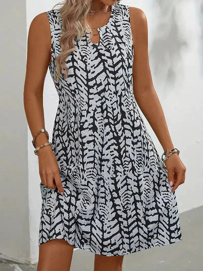 Damen Ärmelloses Sommerkleid Eleganter Print Leicht