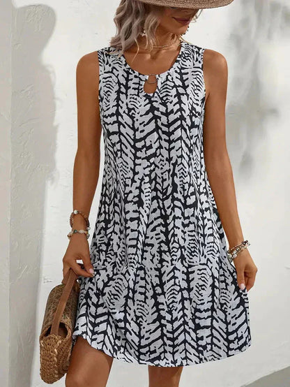 Damen Ärmelloses Sommerkleid Eleganter Print Leicht
