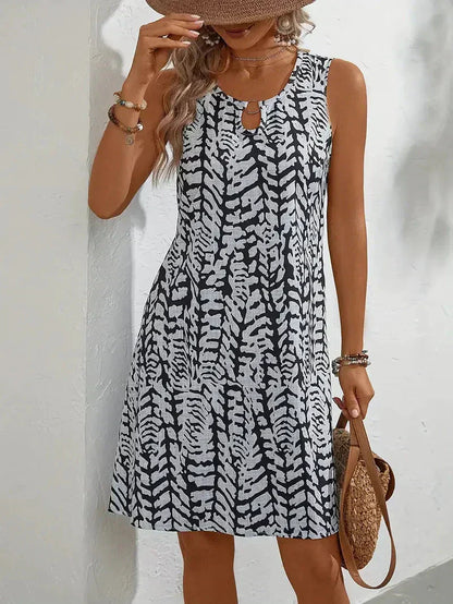 Damen Ärmelloses Sommerkleid Eleganter Print Leicht