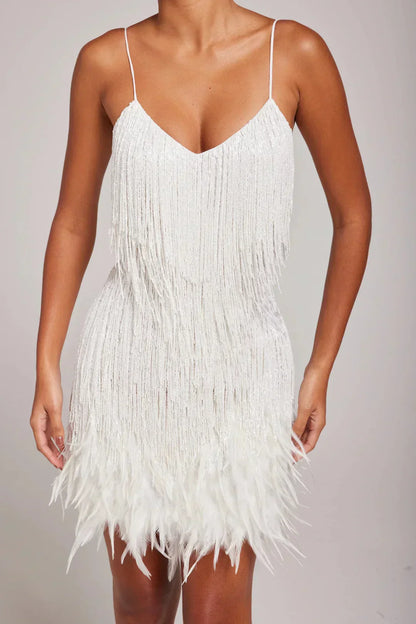 Elegante Damen Mini-Robe mit Fransen