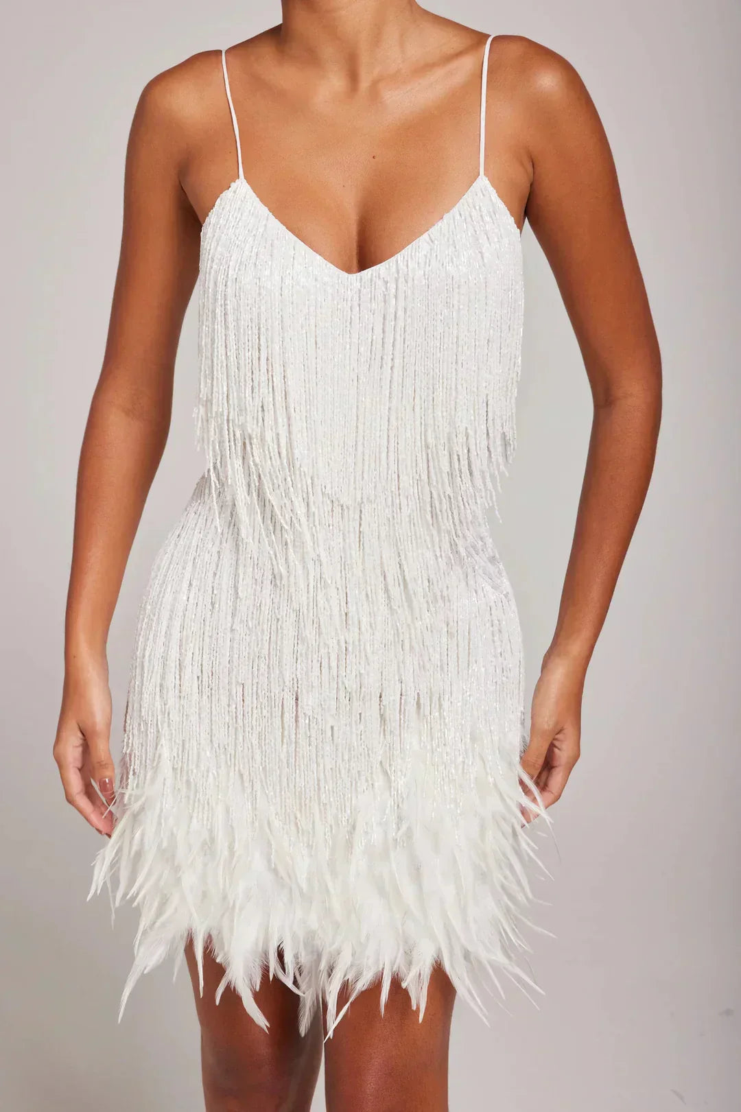 Damen Minikleid Fransenkleid Bustier Ausschnitt Elegant