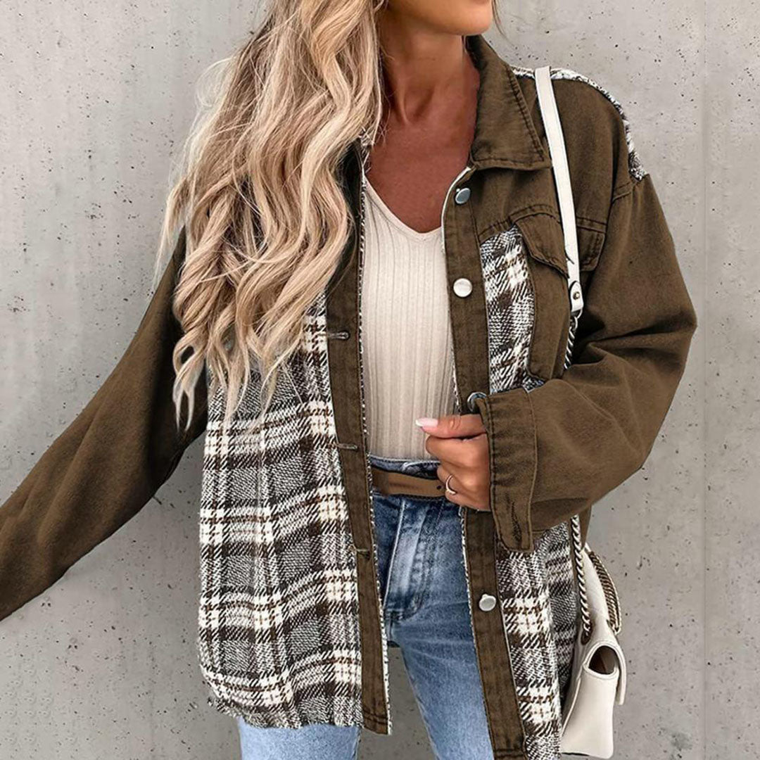 Damen Jeansjacke Kariert