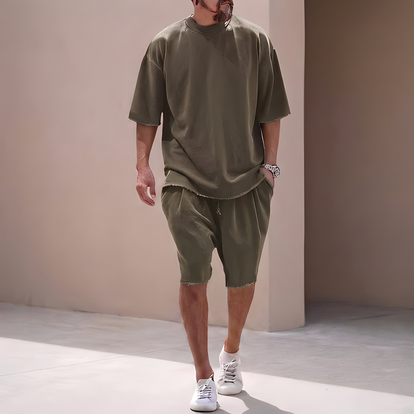 Männer Weites Sommer-Set Angelo Leicht Baumwolle Beige