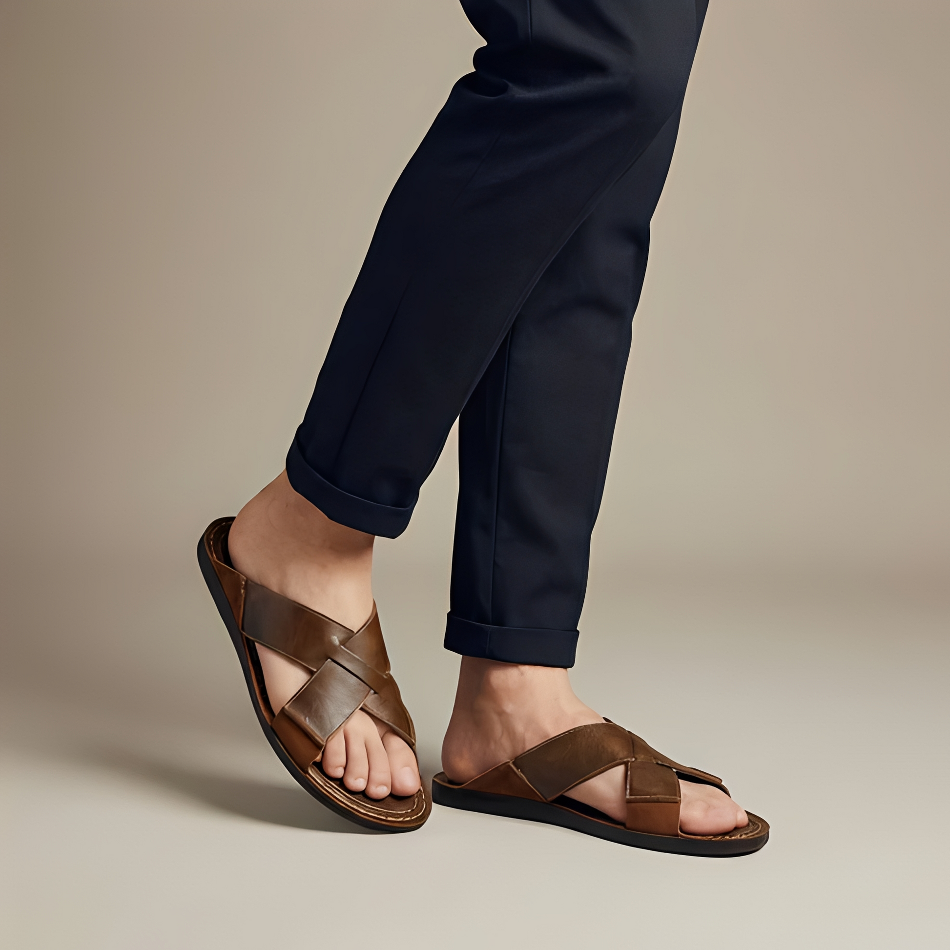 Herren Sommer-Sandalen Leder Braun - Norvielle