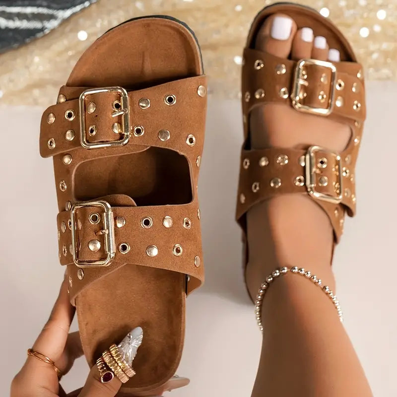 Damen Sandalen Doppelter Riemen Schnalle