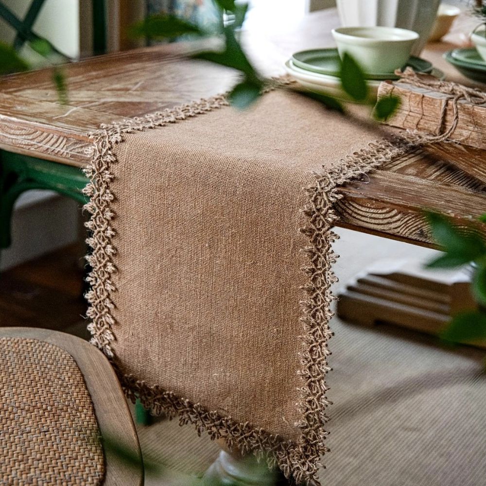 Jute Tischläufer Boho Stil Natur