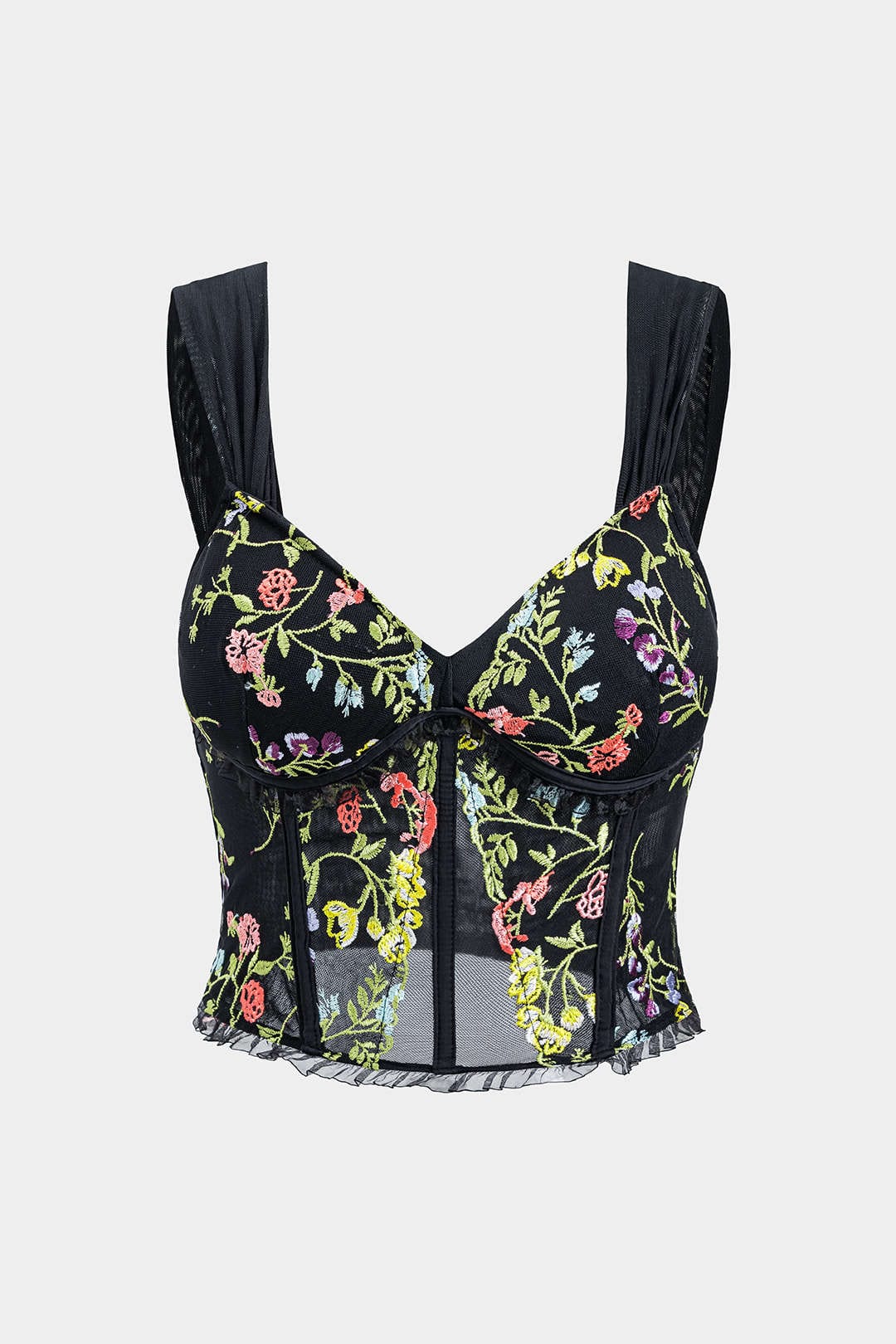 Damen Korsett- Florale Stickerei Mesh - Norvielle