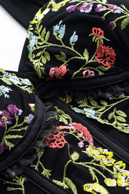 Damen Korsett- Florale Stickerei Mesh