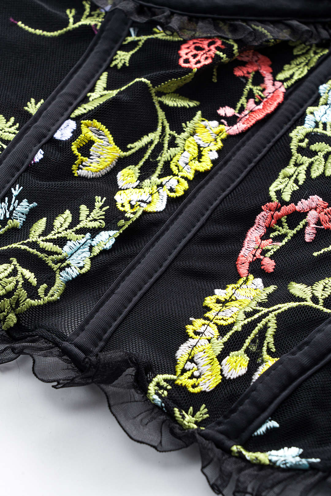 Damen Korsett- Florale Stickerei Mesh