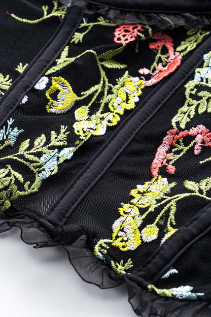Damen Korsett- Florale Stickerei Mesh
