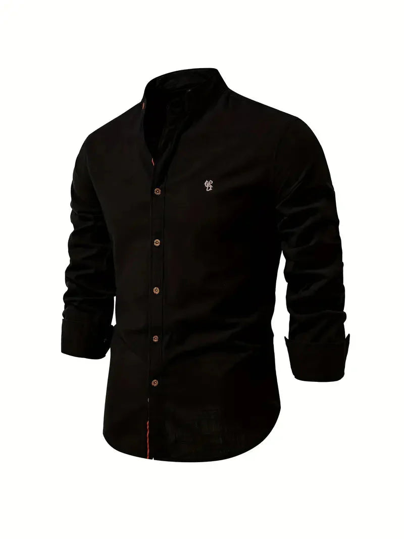 Button-Up Hemd | Langarm | Klassisch | Anzughemd | Herrenhemd-Schwarz-XS-Chaps Herrenmode