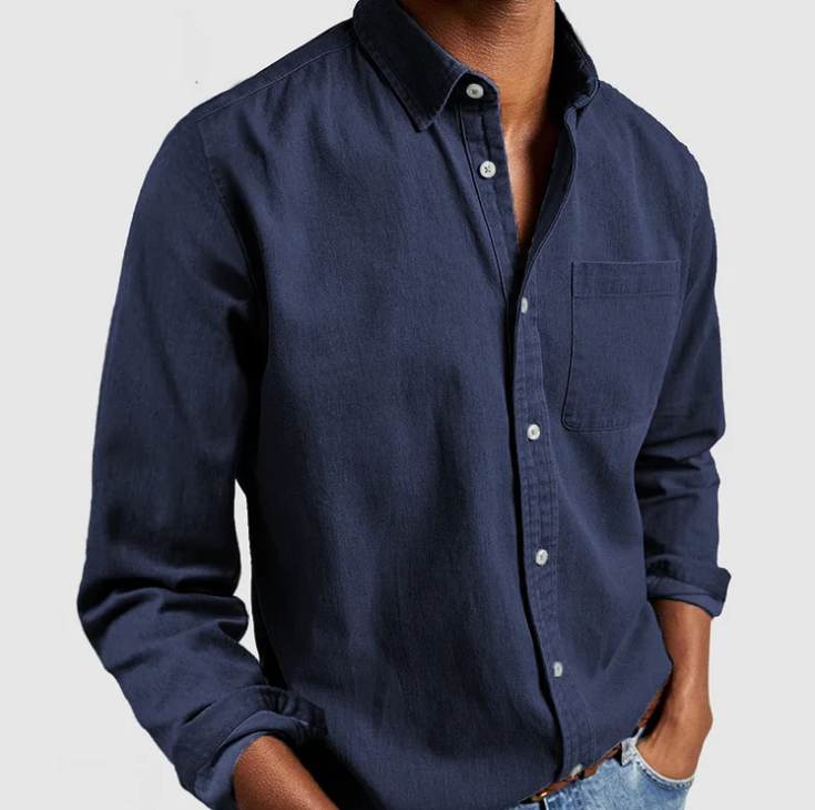 Männer Langarmhemd Button-Down Kragen Blau - Norvielle