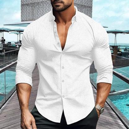 Button-Up Hemd - Slim Fit - Langarm - Polohemd - Herrenhemden-Weiß-M-Chaps Herrenmode