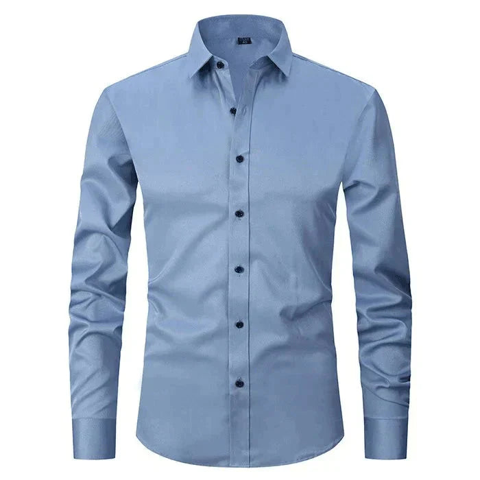 Button-Up Hemd - Stretch - Knitterfrei - Oxford Hemd - Herrenhemd-Blau (Schwarzer Knopf)-XS-Chaps Herrenmode