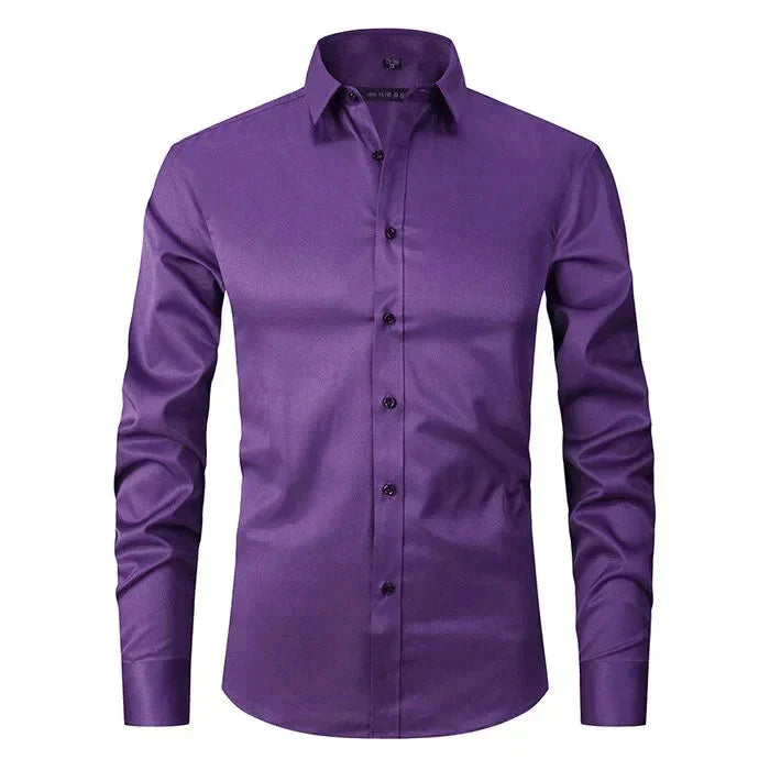 Button-Up Hemd - Stretch - Knitterfrei - Oxford Hemd - Herrenhemd-Lila (Schwarzer Knopf)-XS-Chaps Herrenmode