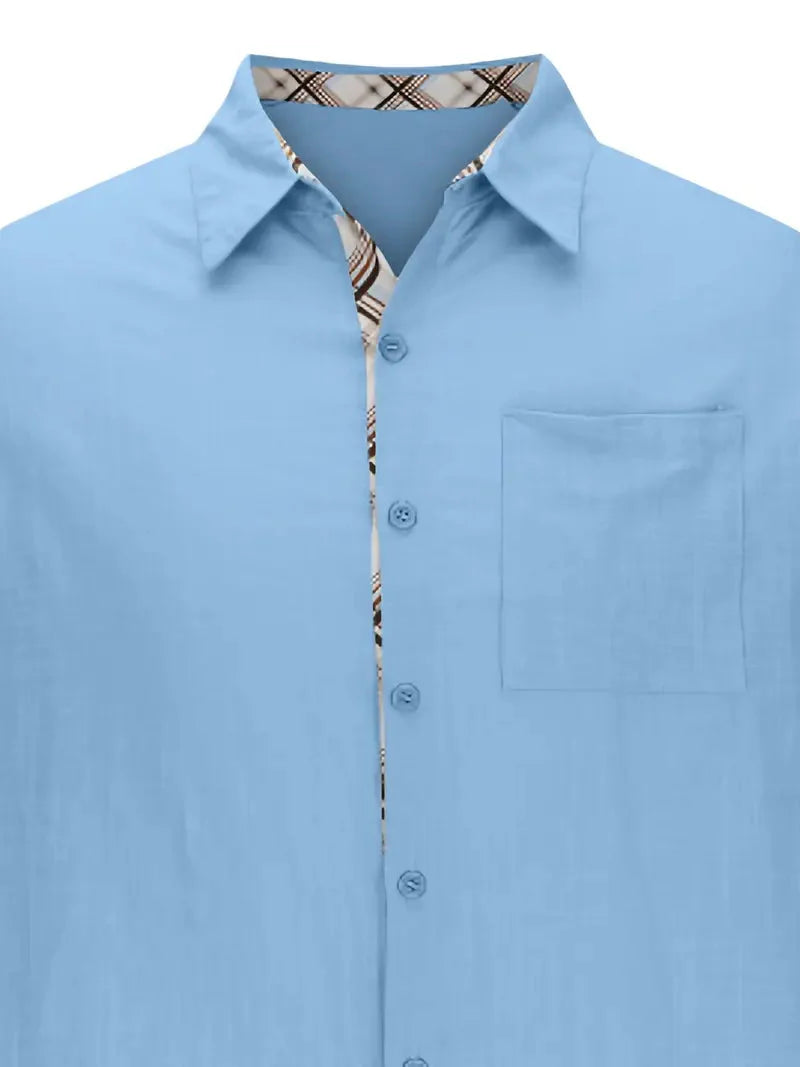 Button-Up Hemd - Umlegekragen - Brusttasche - Kurzarmhemd - Herrenhemd-Chaps Herrenmode