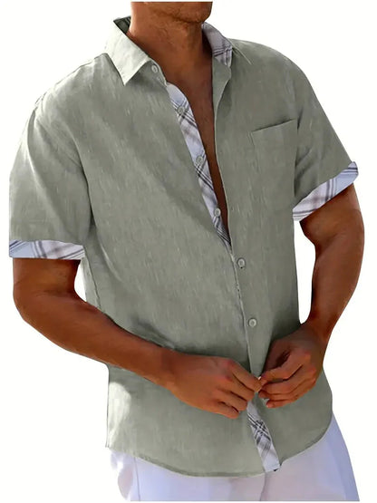 Button-Up Hemd - Umlegekragen - Brusttasche - Kurzarmhemd - Herrenhemd-grau-XS-Chaps Herrenmode