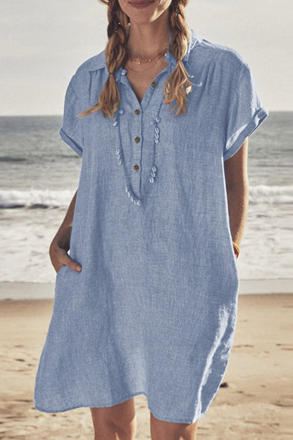 Damen Strandkleid Knopfverschluss Unten Baumwollweiß